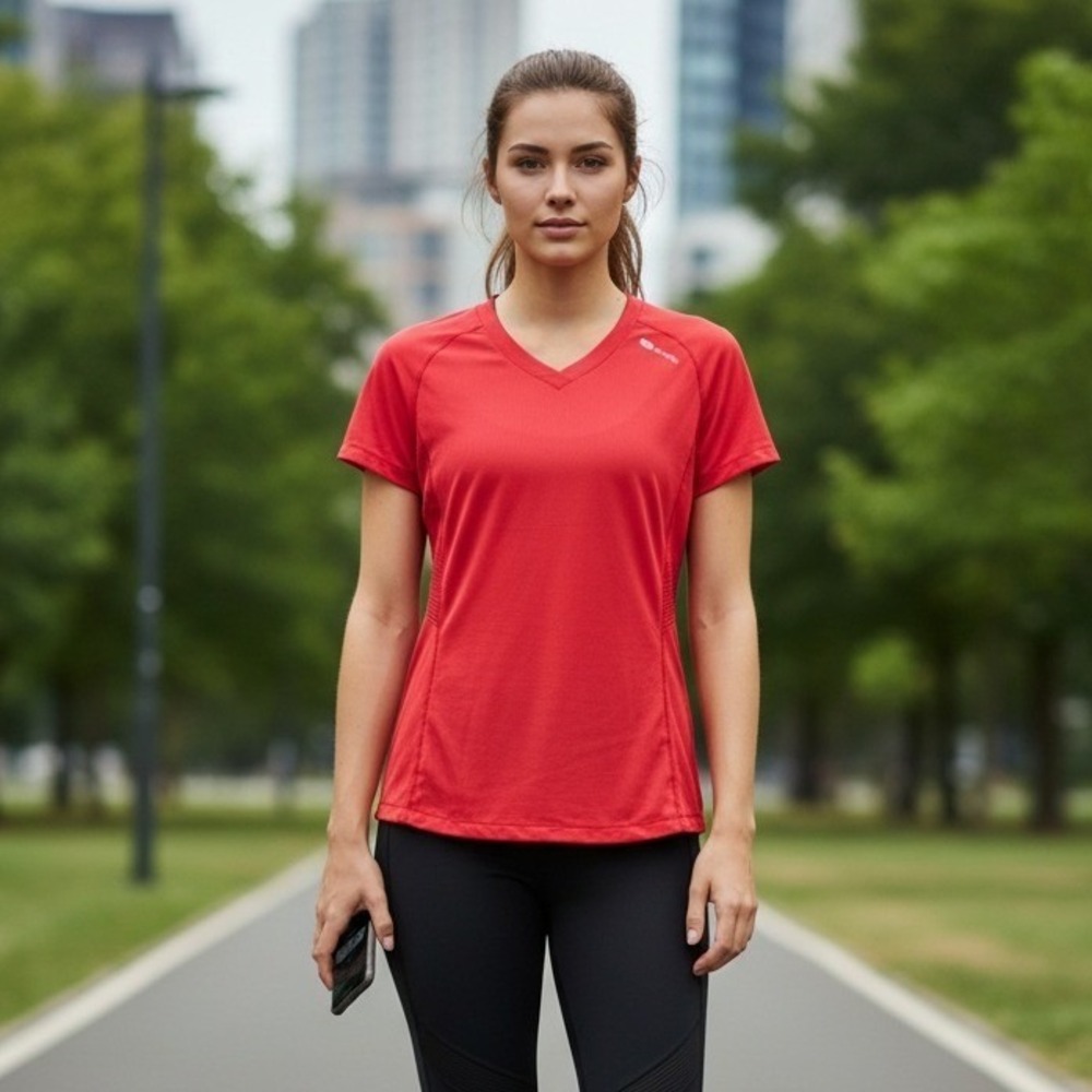 Sugoi Shirt Womens Size S/P Red V-Neck Short Sleeve Athletic Running Training